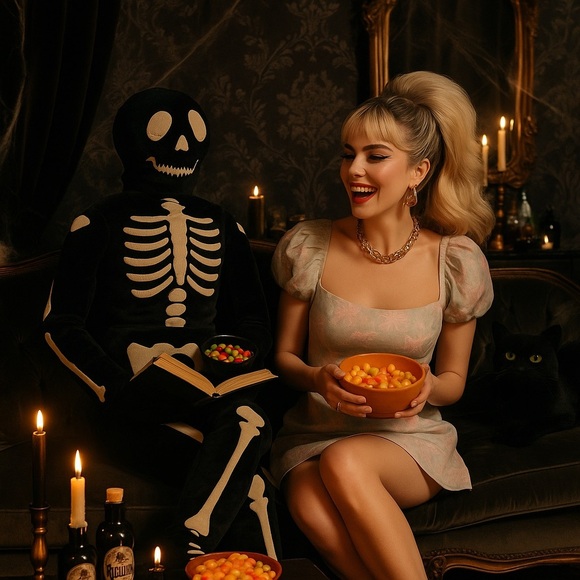 Isaac Mizrahi Plush Skeleton Halloween Decor Black Gold Bones 5 Ft NWT